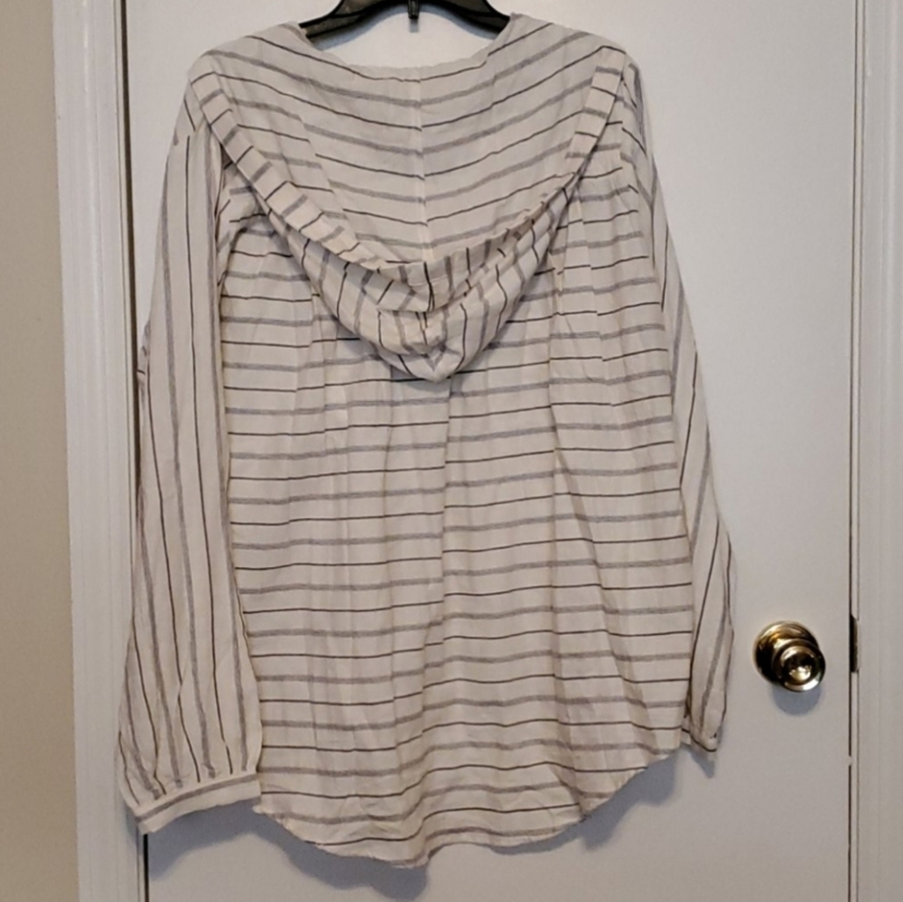 KyeMi 100% Cotton Beach Hoodie Striped Thin Lightweight Kaftan Blouse - Picture 2 of 2